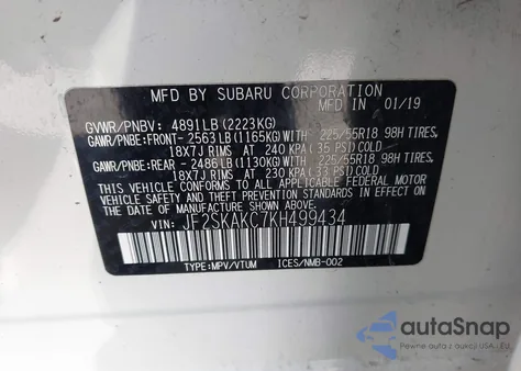 2019 Subaru Forester Sport from USA, damaged, VIN JF2SKAKC7KH499434